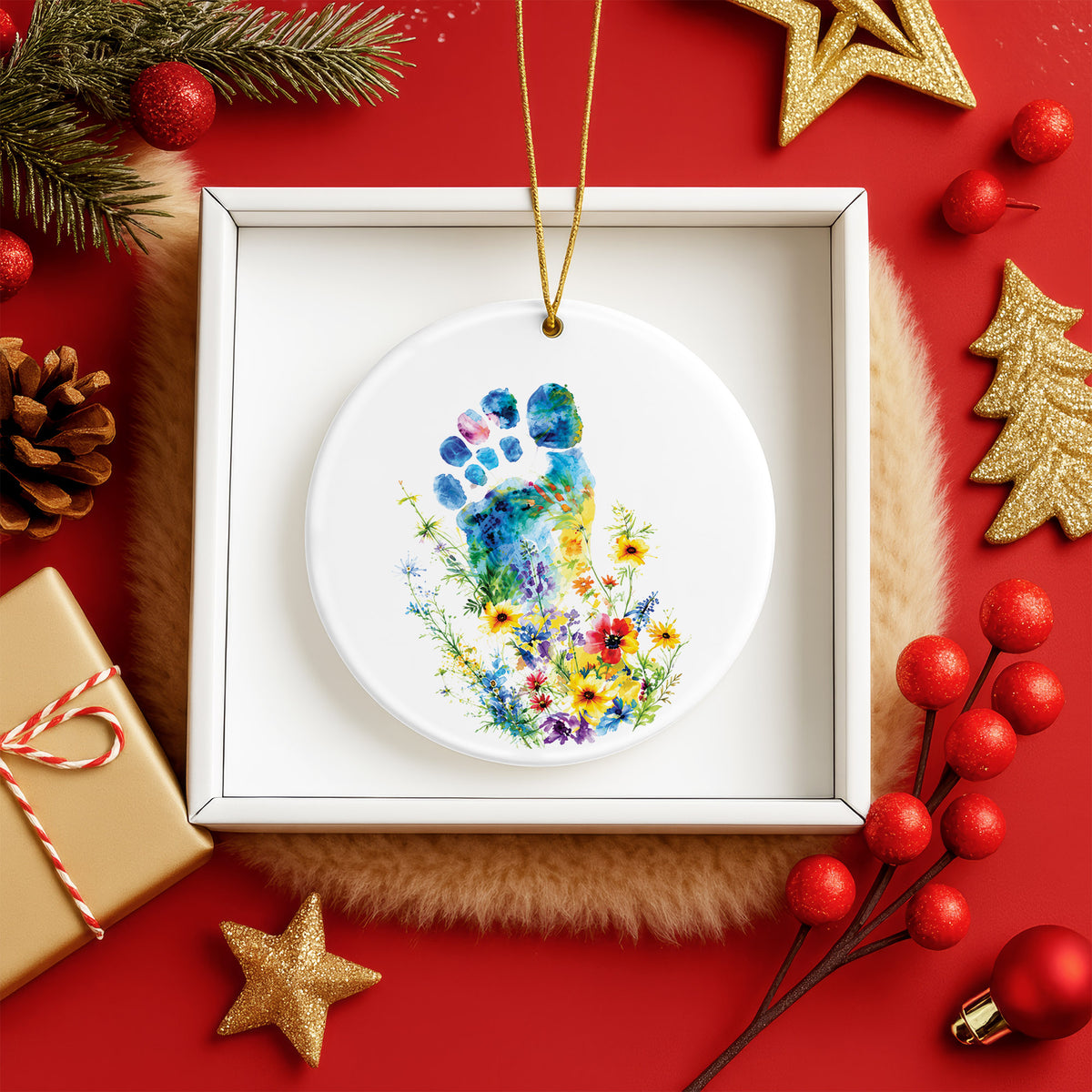 Watercolor Bigfoot Ceramic Ornament - Christmas Tree Decoration