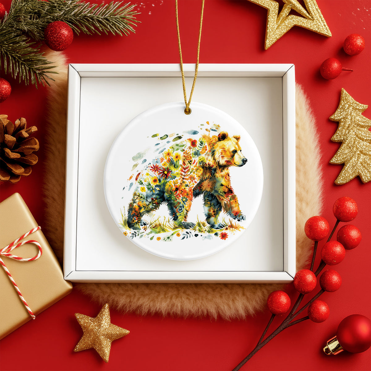 Watercolor Bear Ceramic Ornament - Christmas Tree Decoration