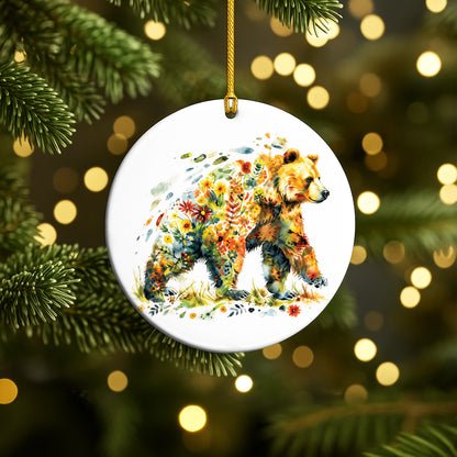 Watercolor Bear Ceramic Ornament - Christmas Tree Decoration