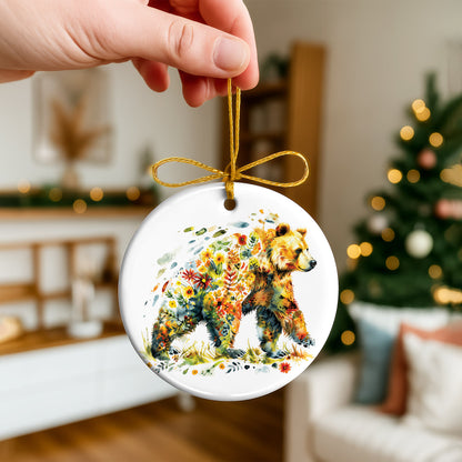 Watercolor Bear Ceramic Ornament - Christmas Tree Decoration