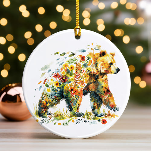 Watercolor Bear Ceramic Ornament - Christmas Tree Decoration