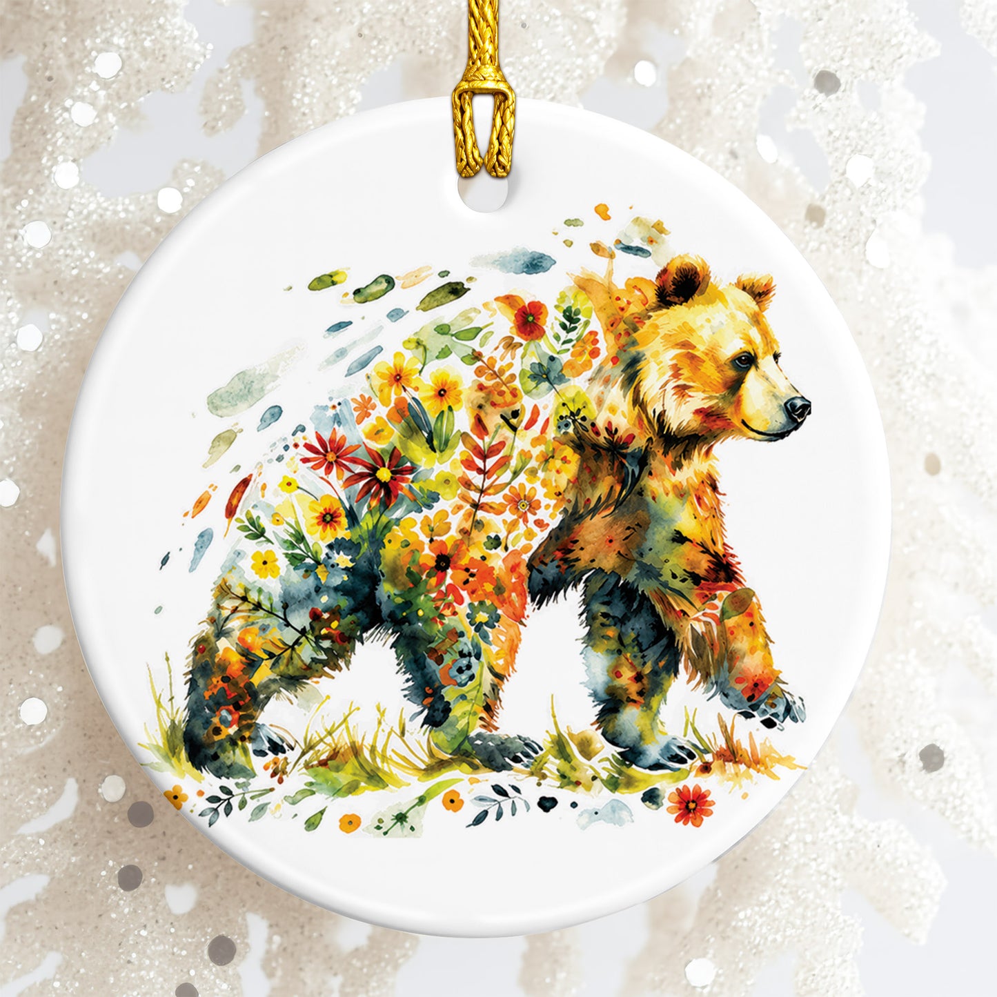 Watercolor Bear Ceramic Ornament - Christmas Tree Decoration