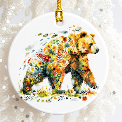 Watercolor Bear Ceramic Ornament - Christmas Tree Decoration