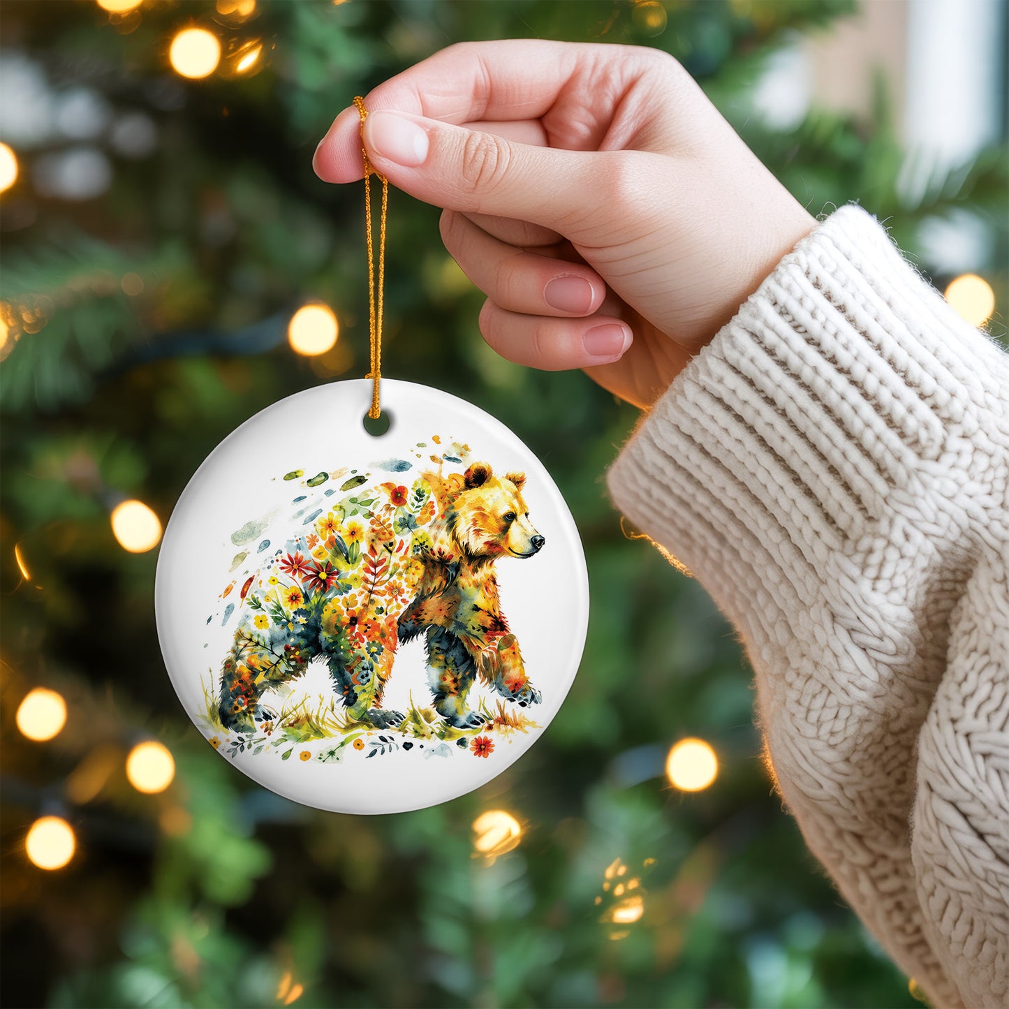 Watercolor Bear Ceramic Ornament - Christmas Tree Decoration