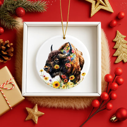Watercolor Bison Ceramic Ornament - Christmas Tree Decoration