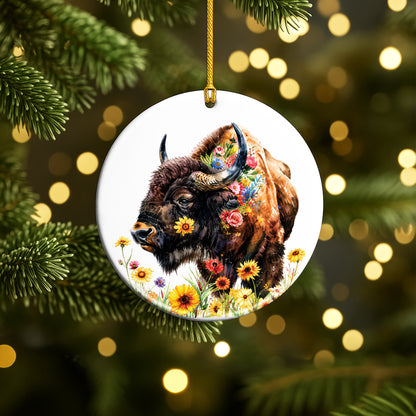 Watercolor Bison Ceramic Ornament - Christmas Tree Decoration