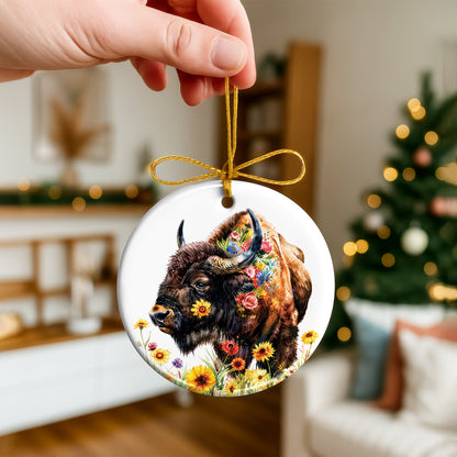 Watercolor Bison Ceramic Ornament - Christmas Tree Decoration