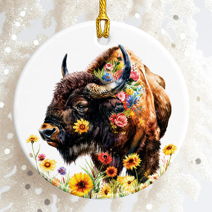 Watercolor Bison Ceramic Ornament - Christmas Tree Decoration