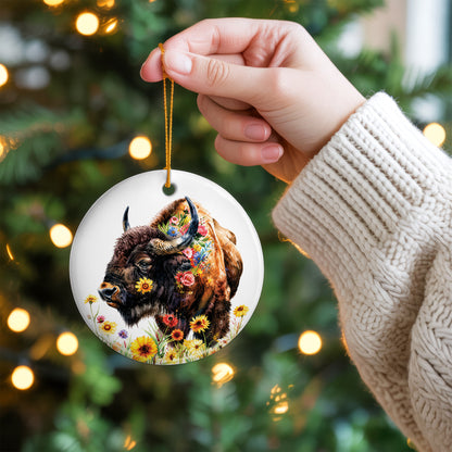 Watercolor Bison Ceramic Ornament - Christmas Tree Decoration