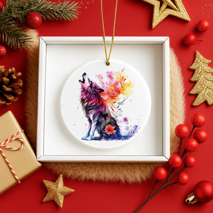 Wolf Ceramic Christmas Ornament - Wildlife Holiday Tree Decor