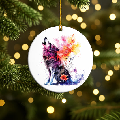 Wolf Ceramic Christmas Ornament - Wildlife Holiday Tree Decor