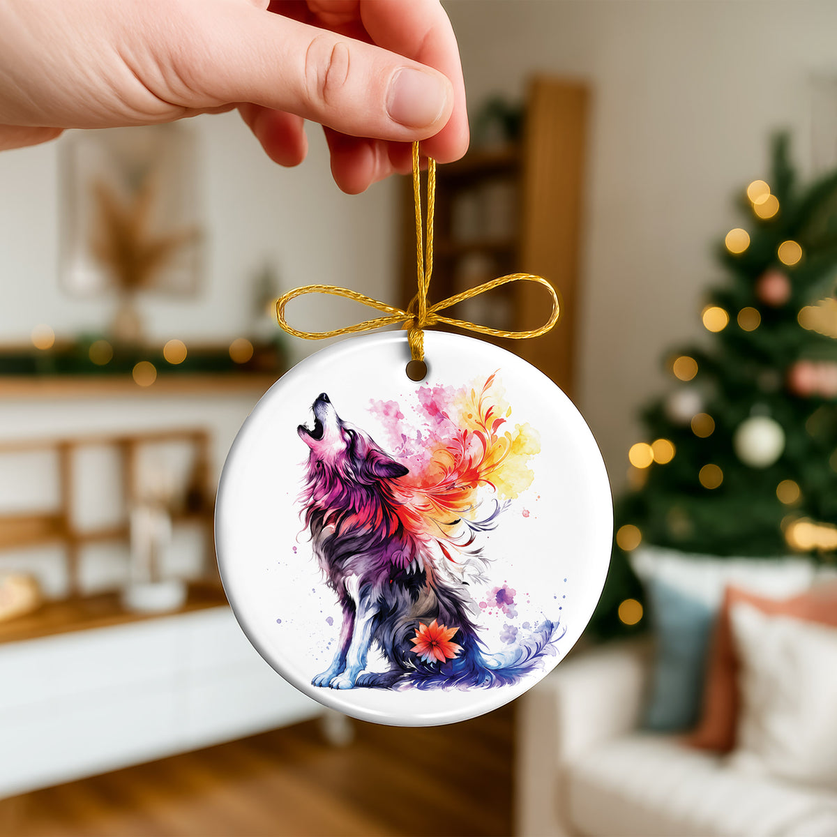 Wolf Ceramic Christmas Ornament - Wildlife Holiday Tree Decor