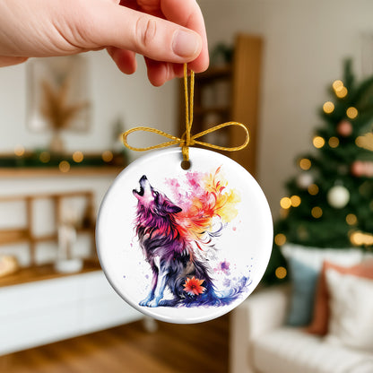 Wolf Ceramic Christmas Ornament - Wildlife Holiday Tree Decor