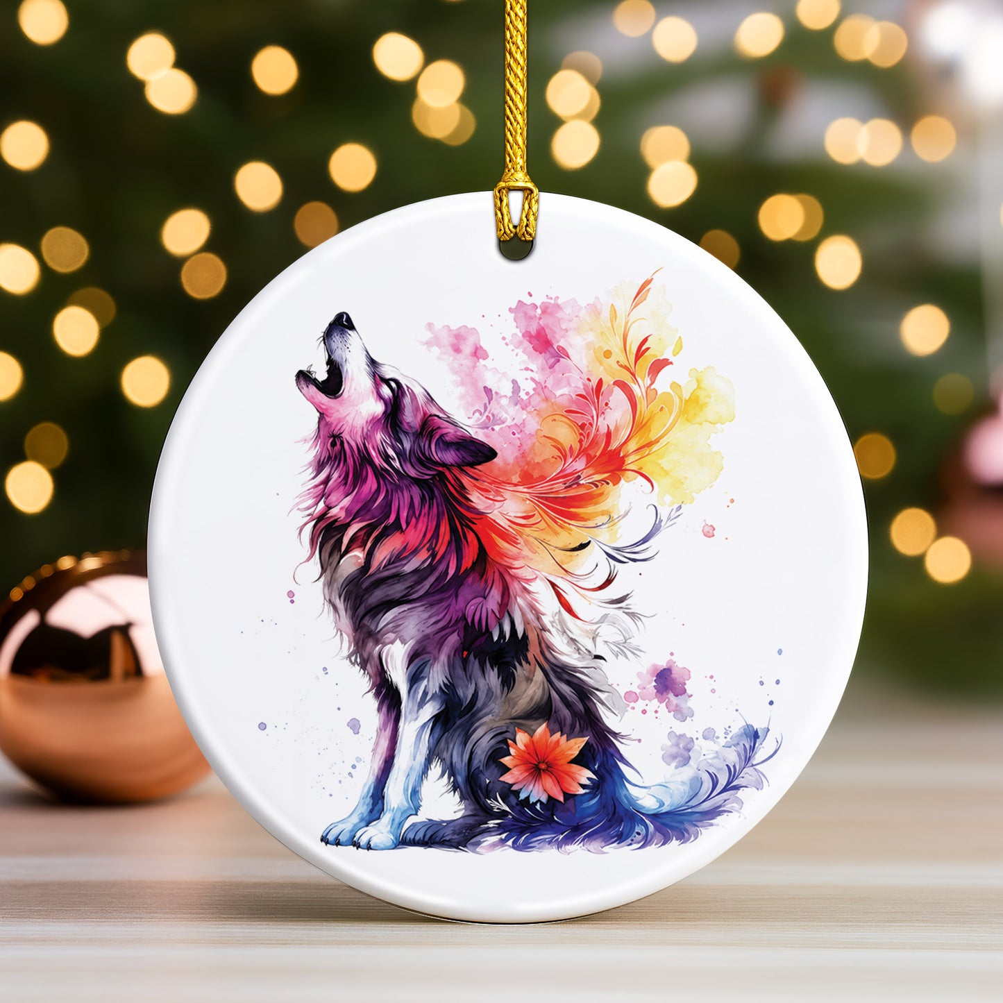 Wolf Ceramic Christmas Ornament - Wildlife Holiday Tree Decor
