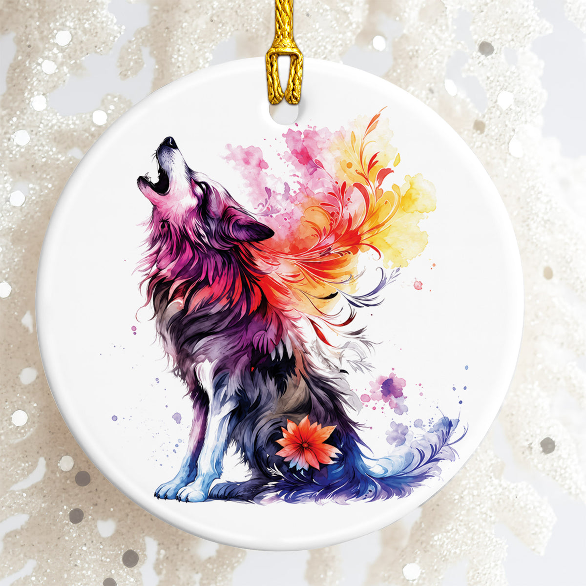 Wolf Ceramic Christmas Ornament - Wildlife Holiday Tree Decor