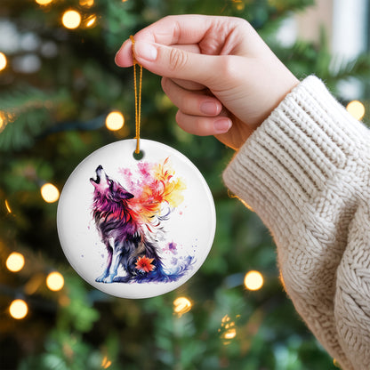 Wolf Ceramic Christmas Ornament - Wildlife Holiday Tree Decor