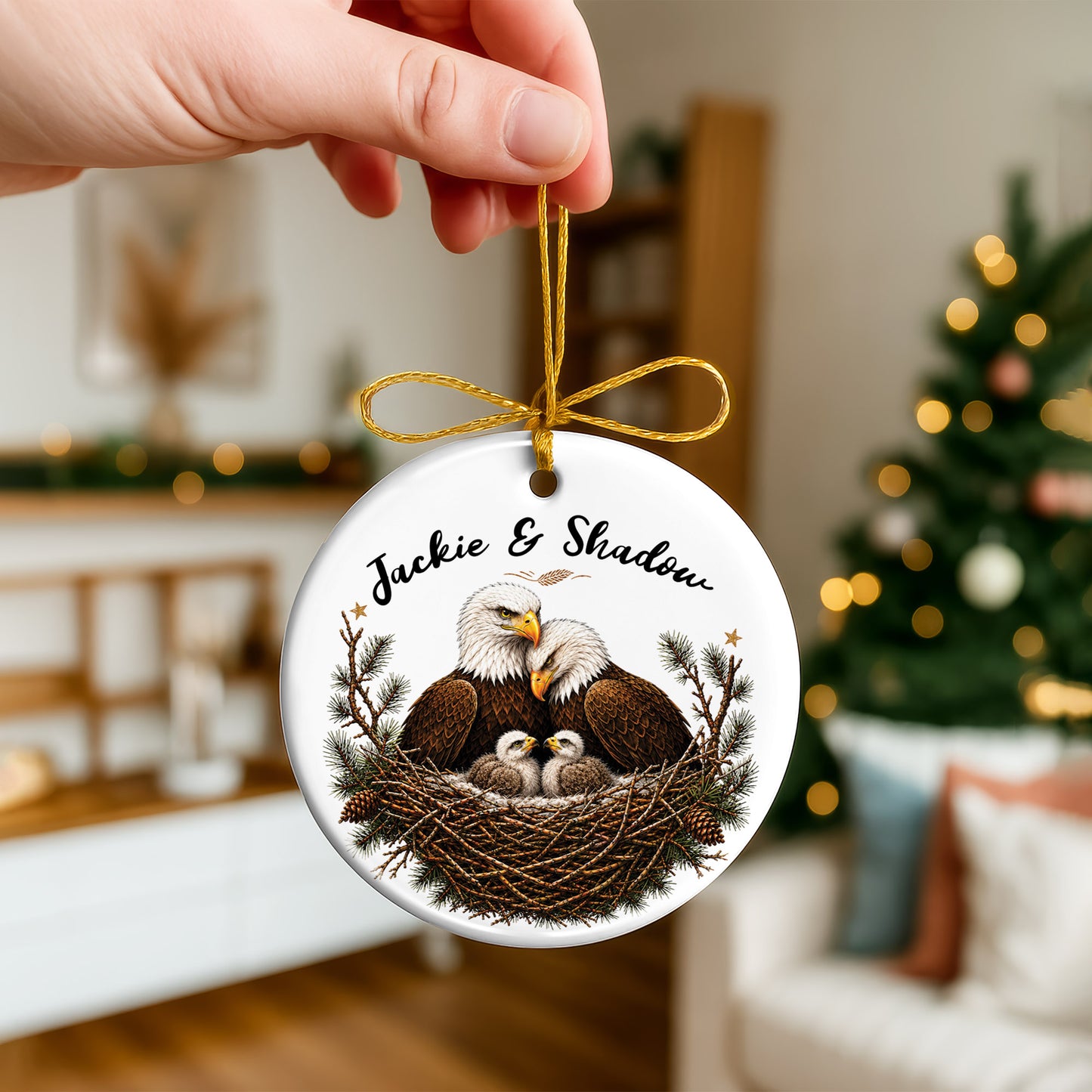 Personalized Eagle Ceramic Christmas Ornament Couple Gift