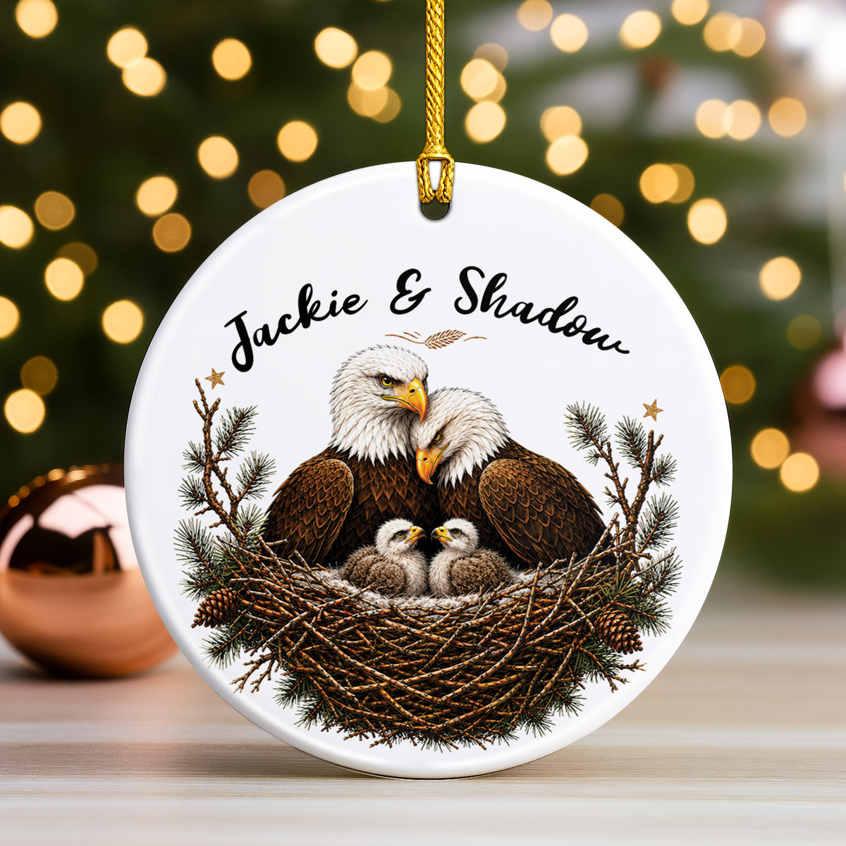 Personalized Eagle Ceramic Christmas Ornament Couple Gift