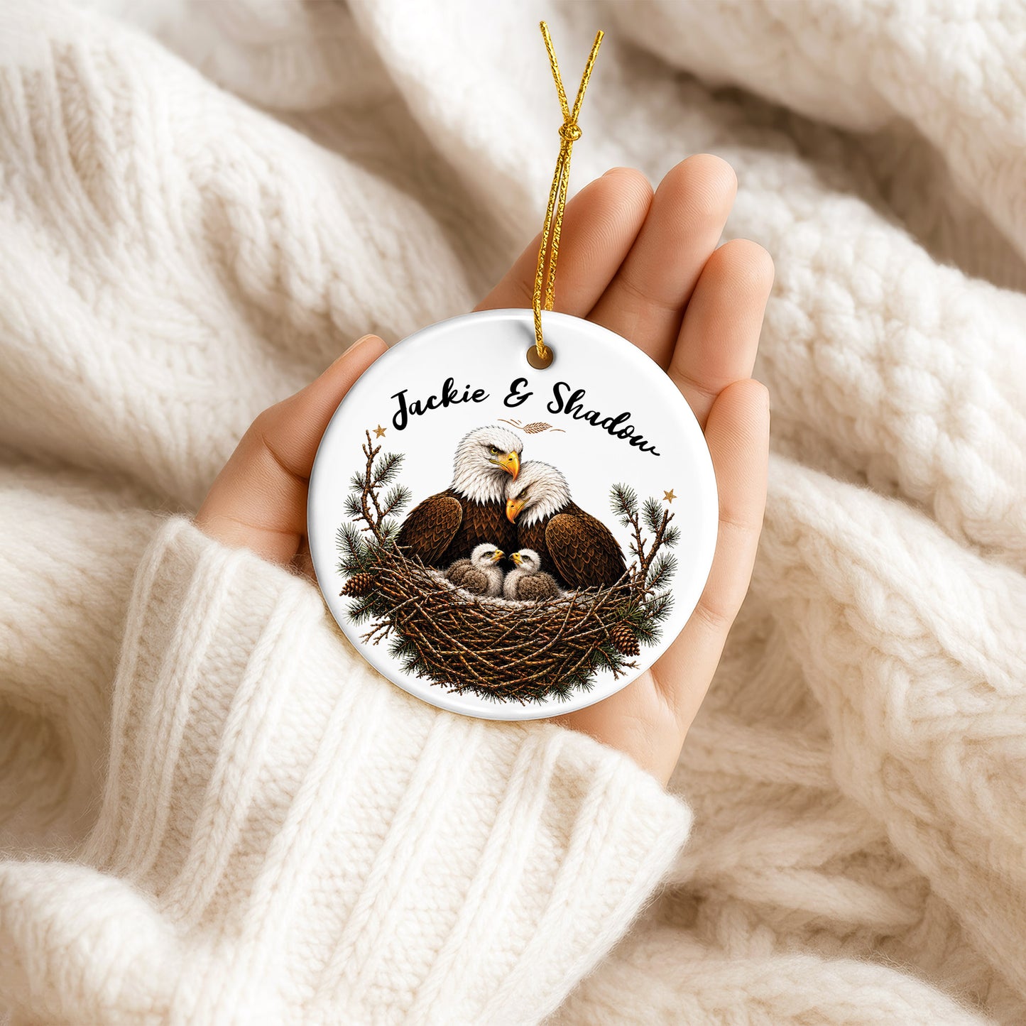 Personalized Eagle Ceramic Christmas Ornament Couple Gift