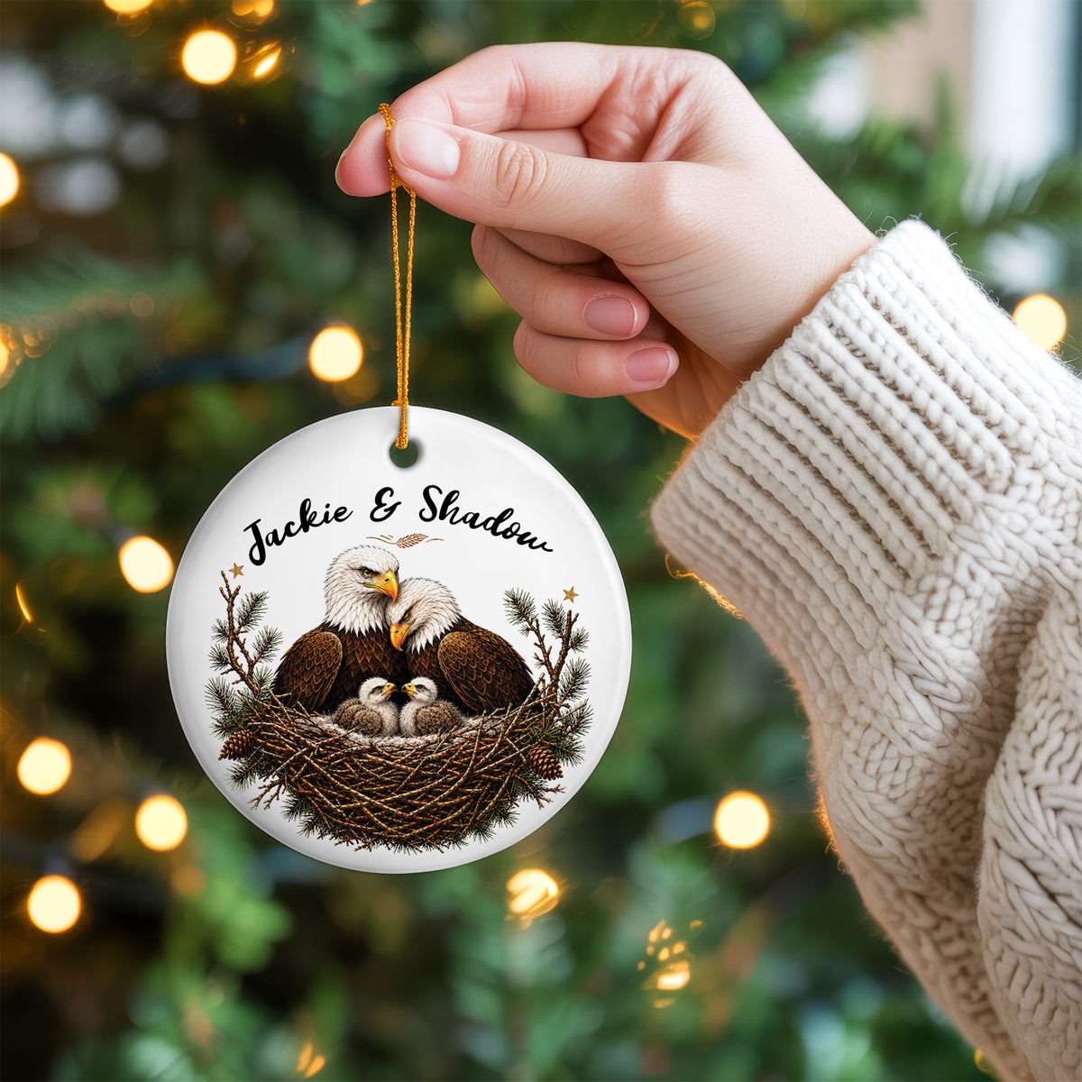 Personalized Eagle Ceramic Christmas Ornament Couple Gift