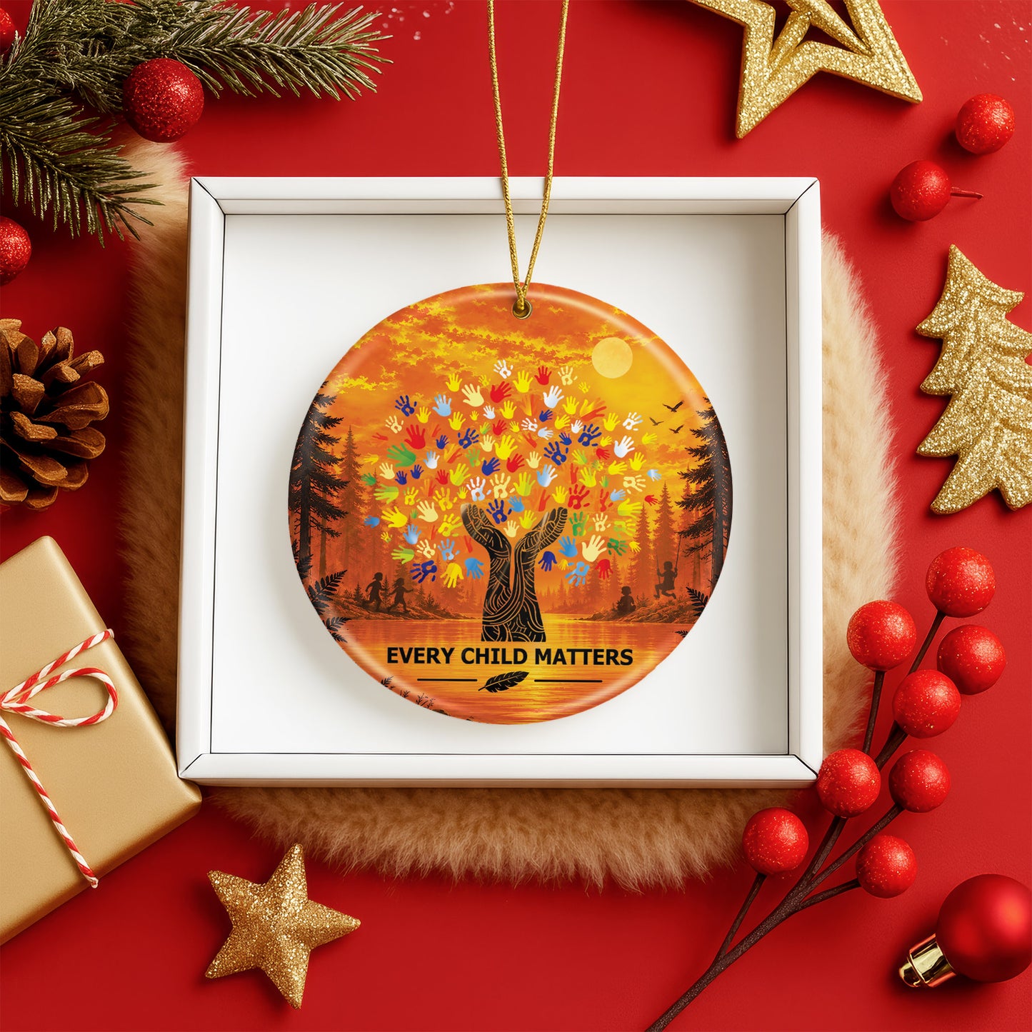 Every Child Matters Handprint Tree Ceramic Ornament - Holiday Decor Gift