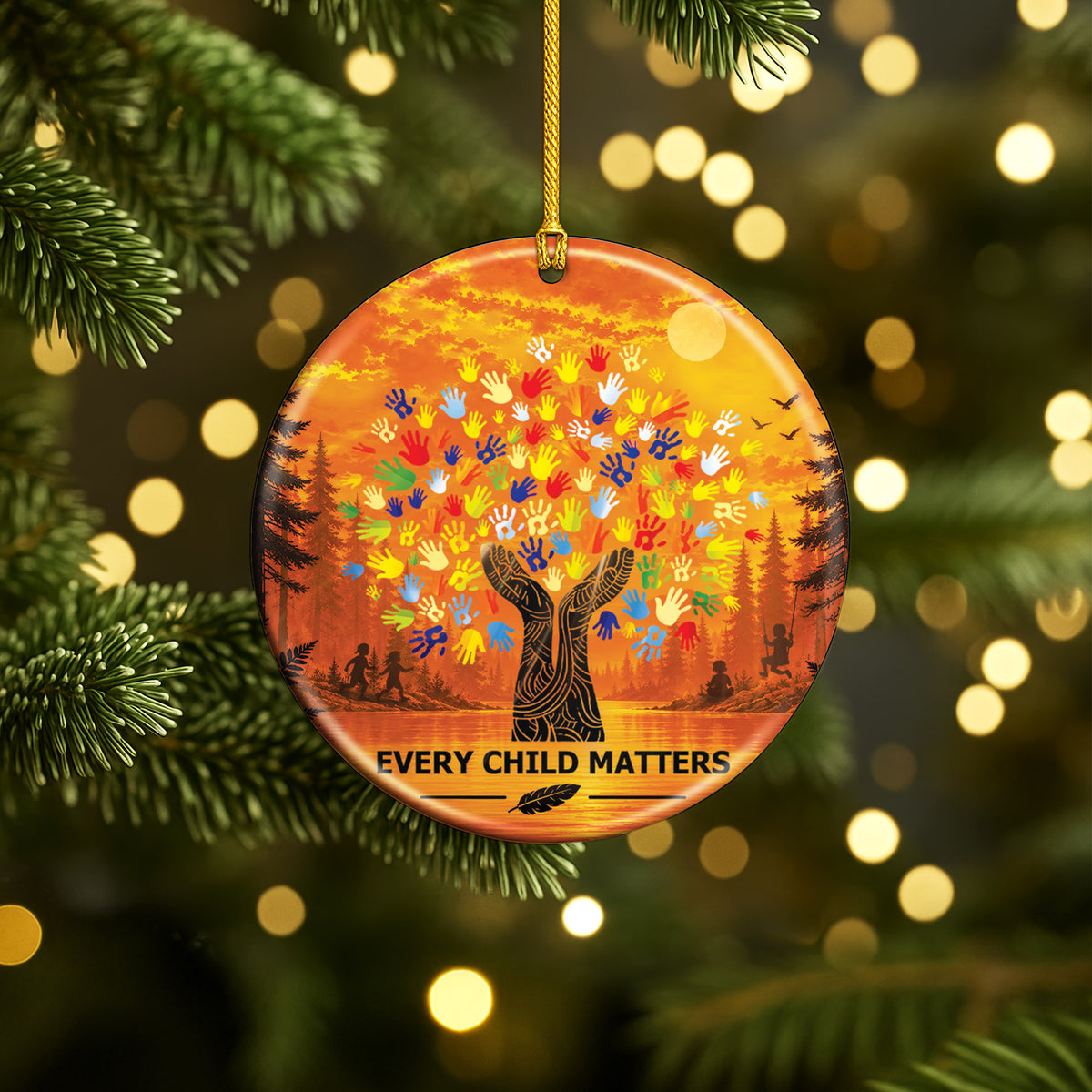 Every Child Matters Handprint Tree Ceramic Ornament - Holiday Decor Gift