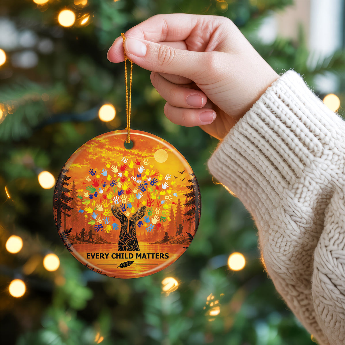 Every Child Matters Handprint Tree Ceramic Ornament - Holiday Decor Gift