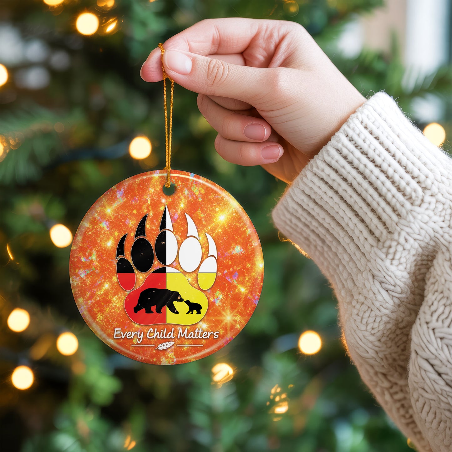 Every Child Matters Bear Ceramic Ornament - Holiday Decor Gift