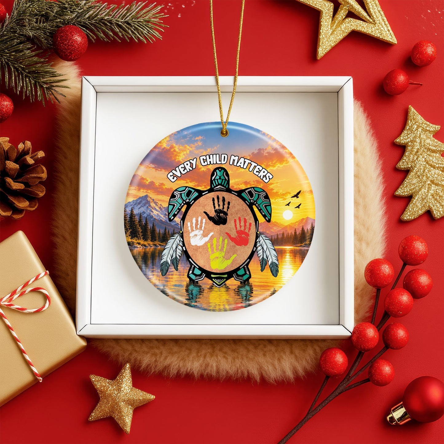 Turtle Handprint Ceramic Ornament - Every Child Matters Gift Decor