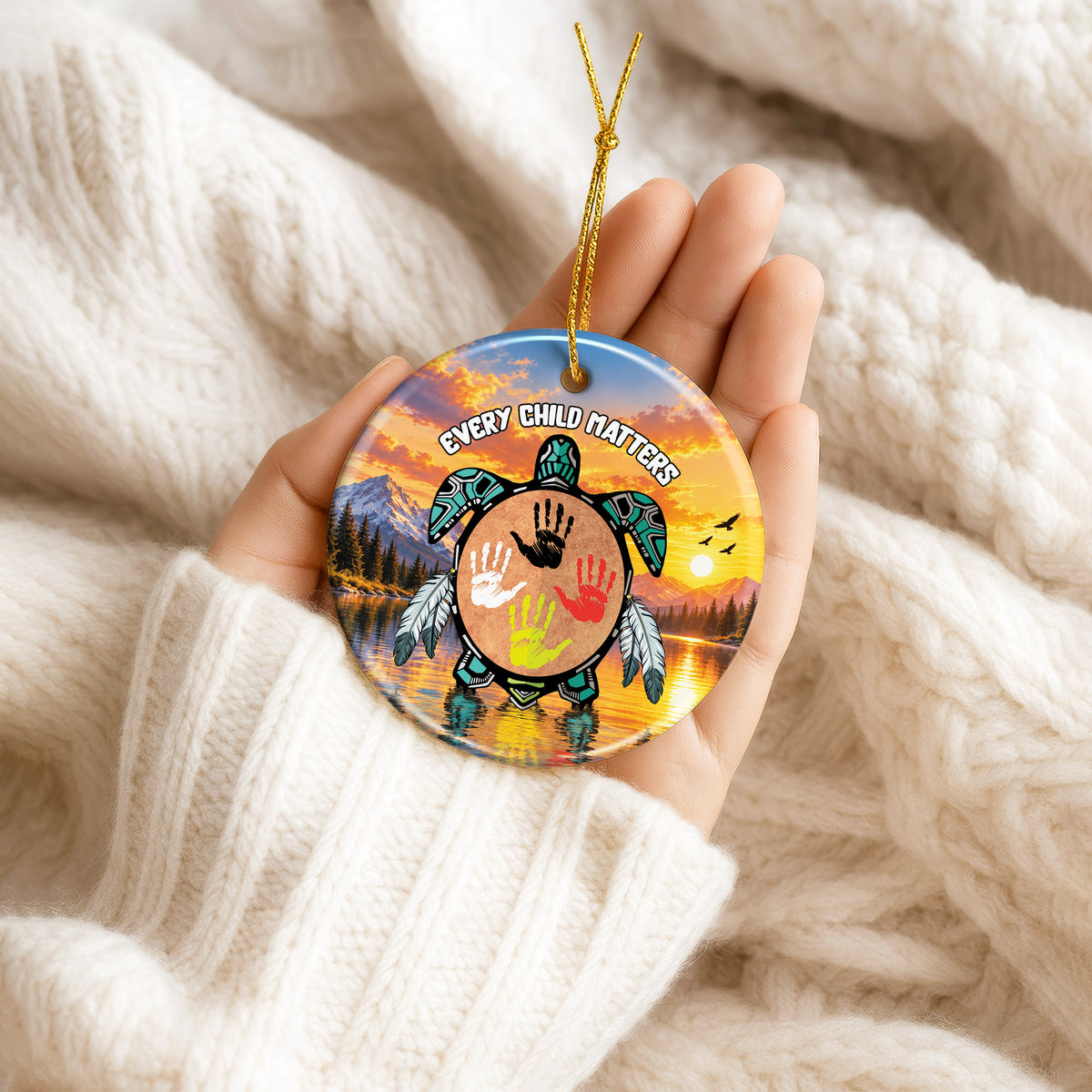 Turtle Handprint Ceramic Ornament - Every Child Matters Gift Decor