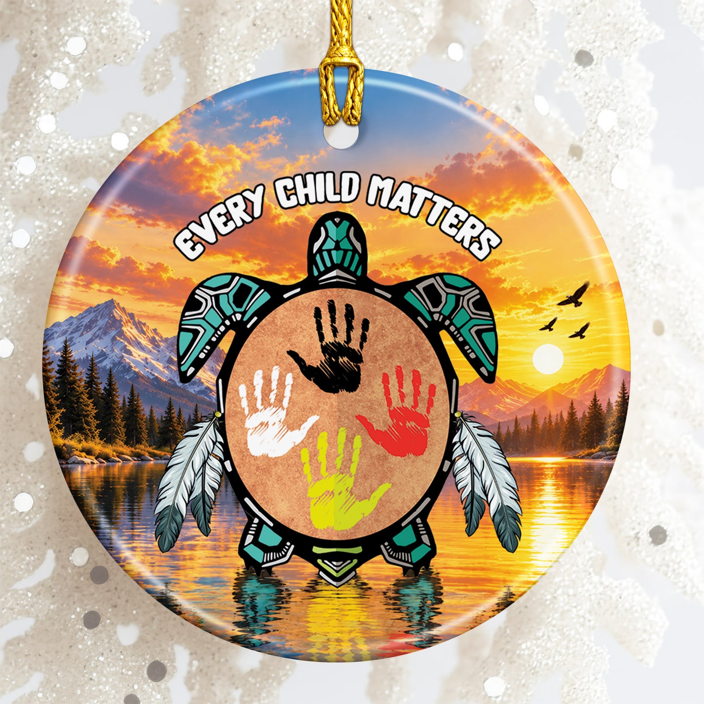 Turtle Handprint Ceramic Ornament - Every Child Matters Gift Decor