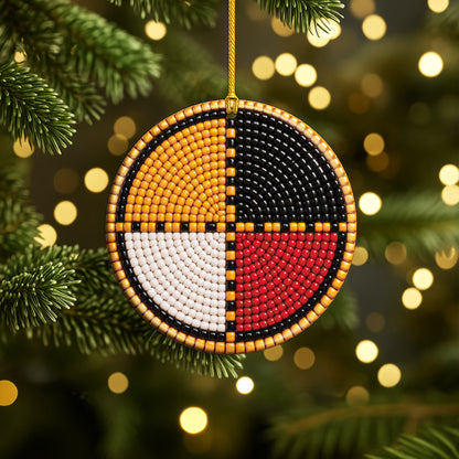 Four Directions Beaded Ceramic Christmas Ornament, Holiday Decoration
