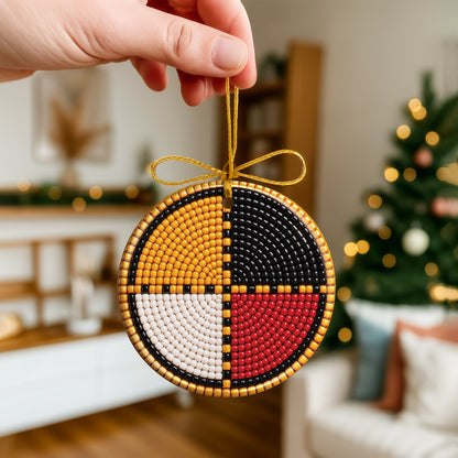 Four Directions Beaded Ceramic Christmas Ornament, Holiday Decoration