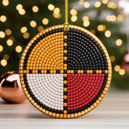 Four Directions Beaded Ceramic Christmas Ornament, Holiday Decoration