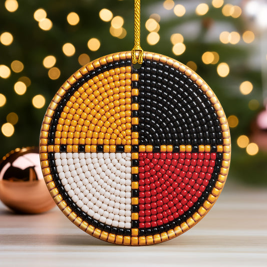 Four Directions Beaded Ceramic Christmas Ornament, Holiday Decoration