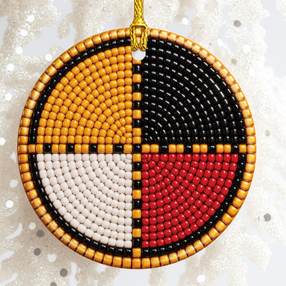 Four Directions Beaded Ceramic Christmas Ornament, Holiday Decoration