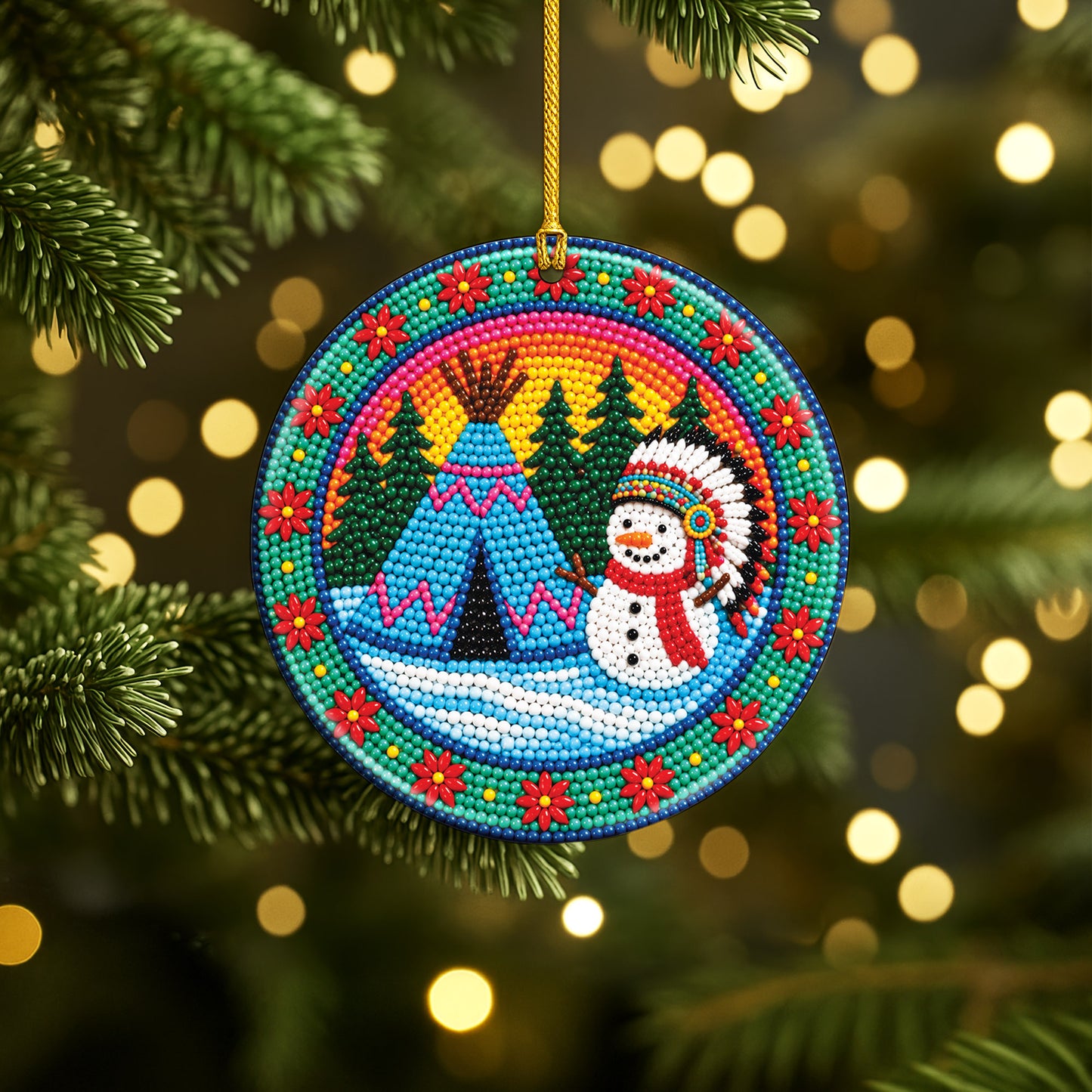 Native Beaded Ceramic Christmas Ornament, Winter Holiday Decor