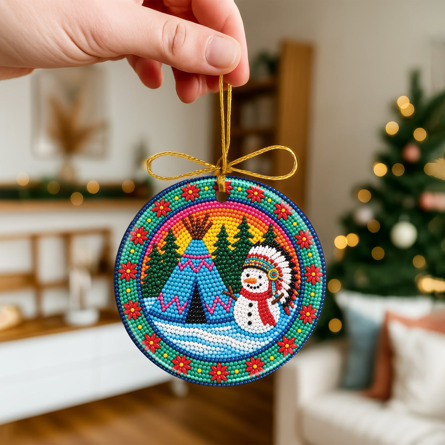 Native Beaded Ceramic Christmas Ornament, Winter Holiday Decor