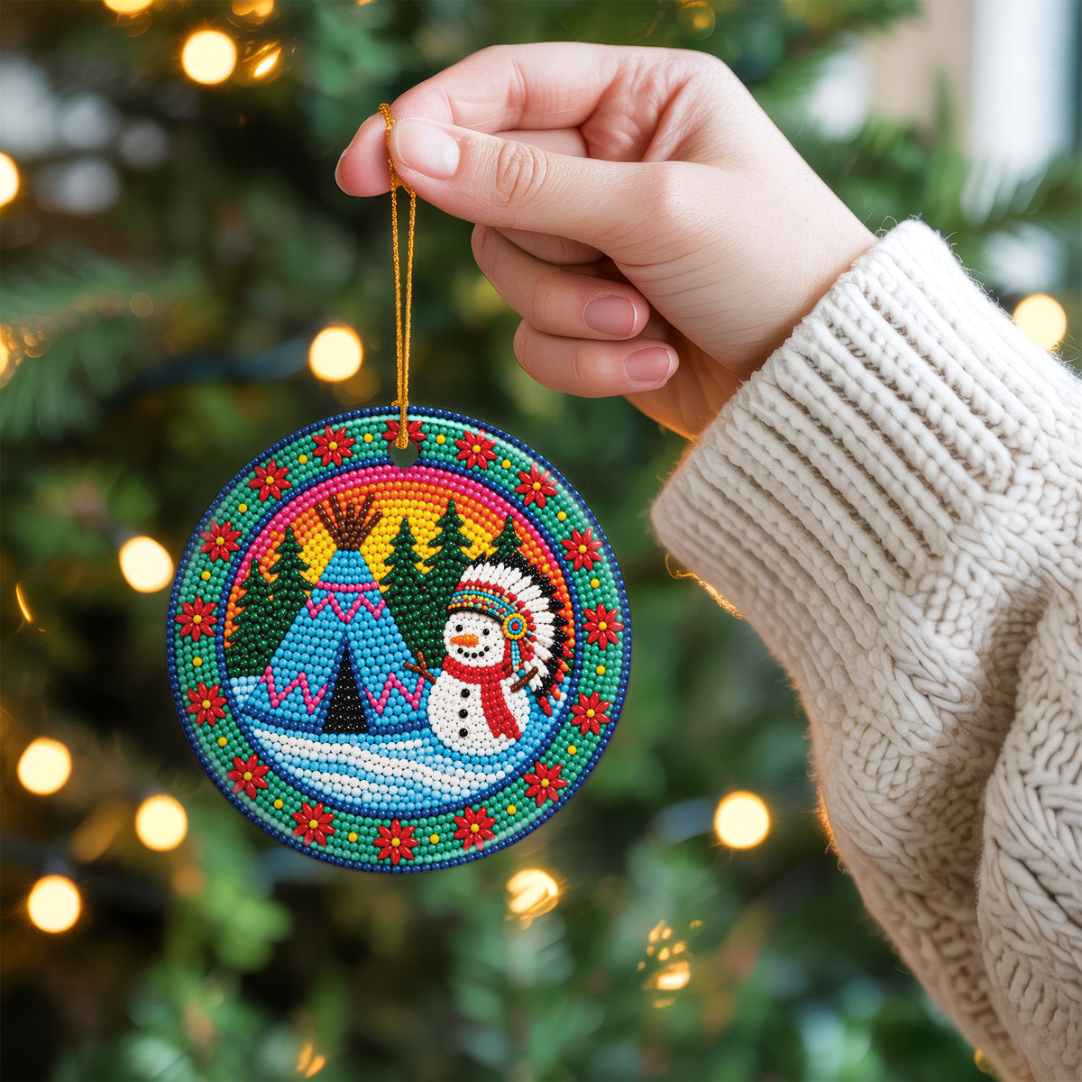 Native Beaded Ceramic Christmas Ornament, Winter Holiday Decor