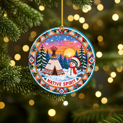 Native Beaded Ceramic Christmas Ornament, Snowman Winter Decor