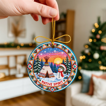 Native Beaded Ceramic Christmas Ornament, Snowman Winter Decor