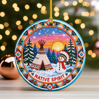 Native Beaded Ceramic Christmas Ornament, Snowman Winter Decor