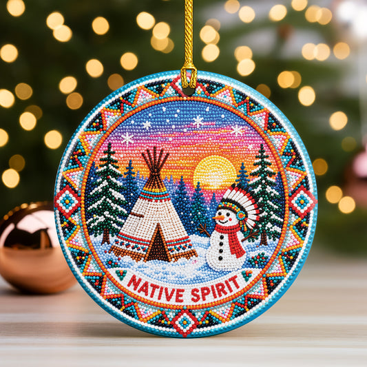 Native Beaded Ceramic Christmas Ornament, Snowman Winter Decor