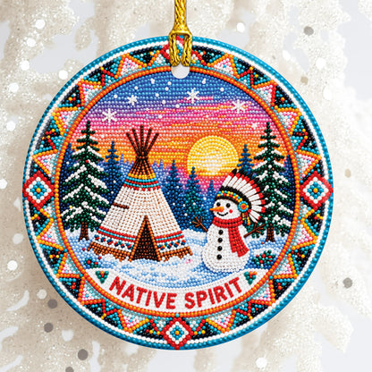 Native Beaded Ceramic Christmas Ornament, Snowman Winter Decor