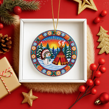 Native Beaded Ceramic Christmas Ornament, Snowman Teepee Decor