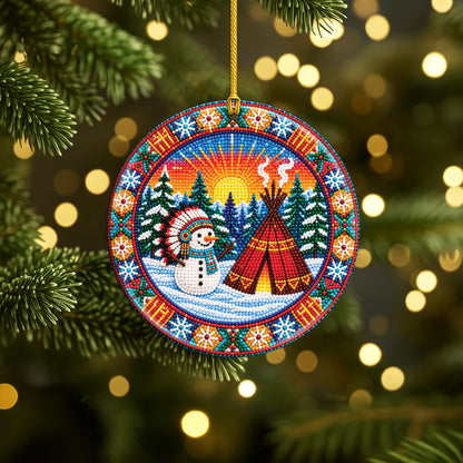 Native Beaded Ceramic Christmas Ornament, Snowman Teepee Decor