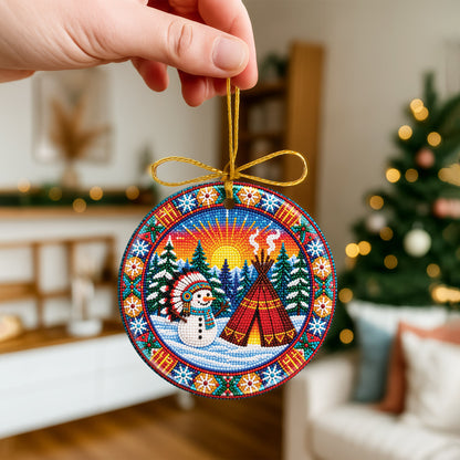 Native Beaded Ceramic Christmas Ornament, Snowman Teepee Decor