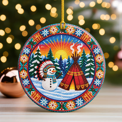 Native Beaded Ceramic Christmas Ornament, Snowman Teepee Decor