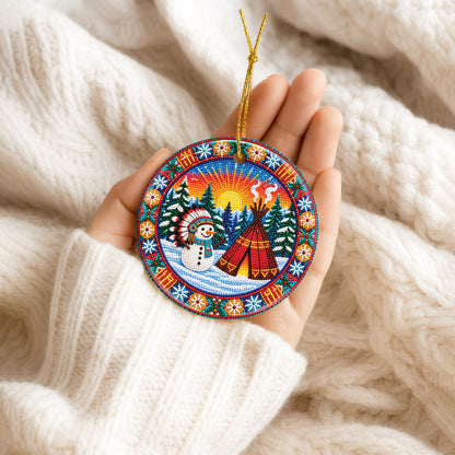 Native Beaded Ceramic Christmas Ornament, Snowman Teepee Decor