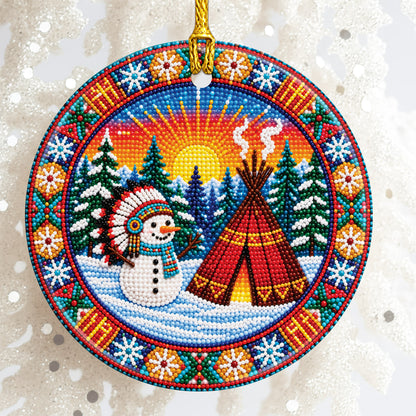 Native Beaded Ceramic Christmas Ornament, Snowman Teepee Decor
